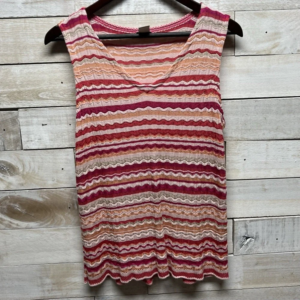 Chicos Cardigan Two Piece Set Womens 2 US Large Stripe Fringe Stretch‎ Casual